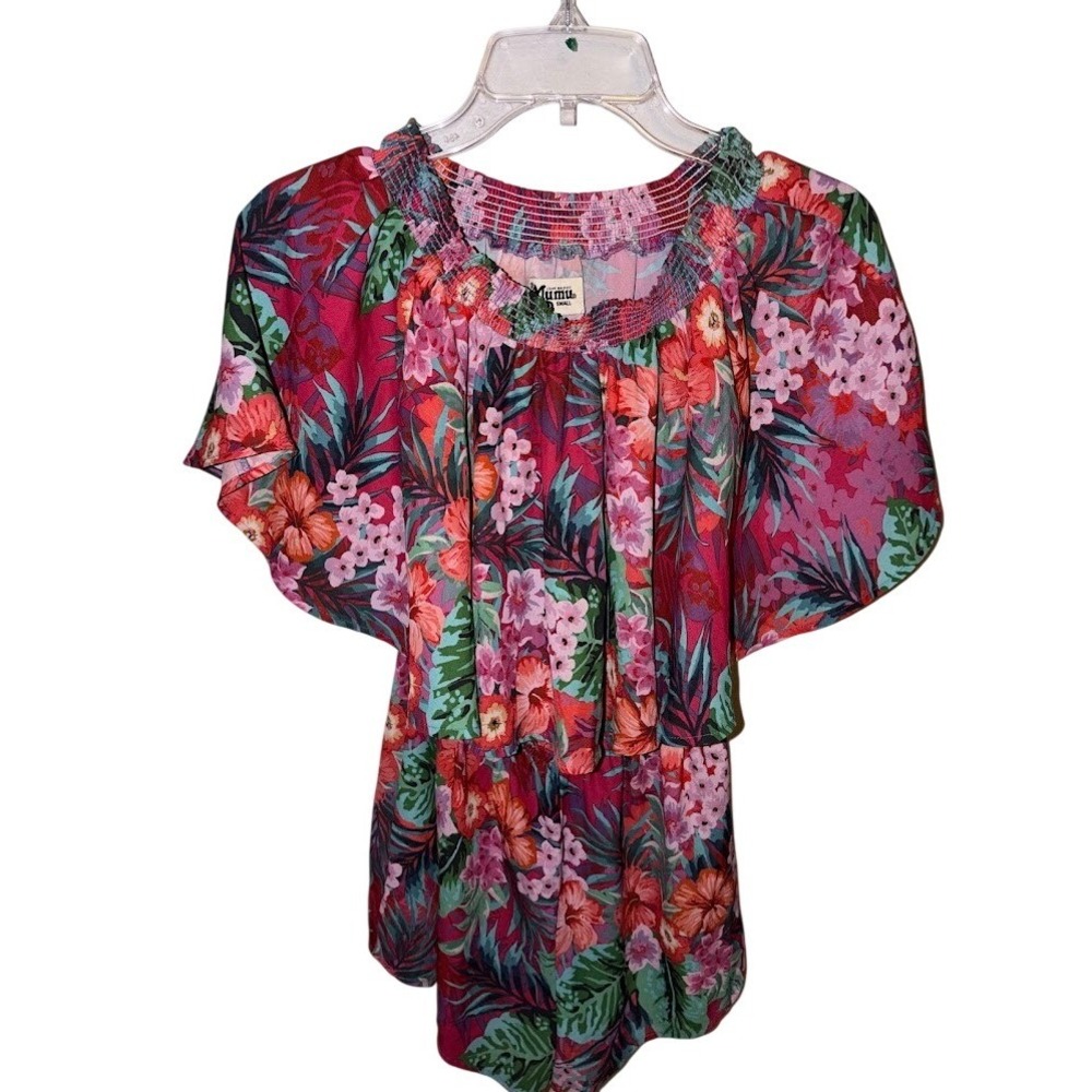 Show Me‎ Your Mumu Floral Ruffle Off Shoulder Top Pink Red Tropical Small J0333